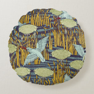 Coussins Ronds Motif vintage Art nouveau oiseau et marais de la n