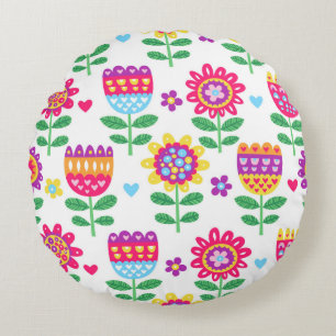Coussins Ronds motif vintage coloré transparent avec fl gai