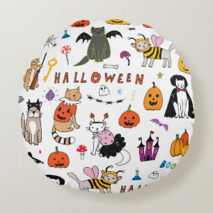 Coussins Ronds Motif Vintage Halloween Cats