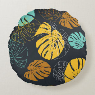 Coussins Ronds Motif Vintage papier peint feuille tropicale