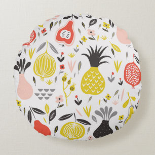 Coussins Ronds motif vintage sans couture avec fruits, fleurs et