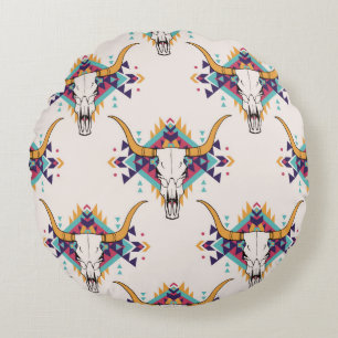 Coussins Ronds motif vintage sans couture tribale avec crâne taur