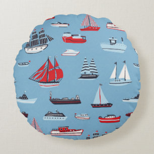 Coussins Ronds motif vintage voyage bateau