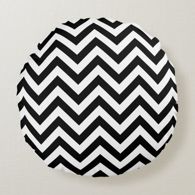 Coussins Ronds Motif ZigZag Chevron Large Noir et Blanc (Devant)
