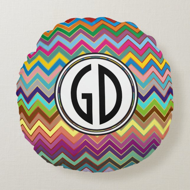 Coussins Ronds Motif ZIGZAG - couleur + votre monogramme (Devant)
