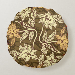 Coussins Ronds Motifs batik indonésiens avec patte de flore et de