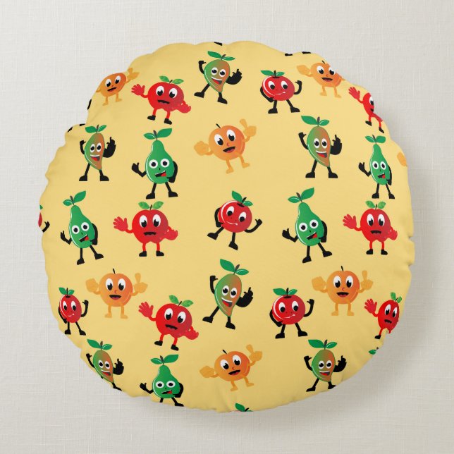 Coussins Ronds Motifs de design avec joli caractère de fruits (Devant)