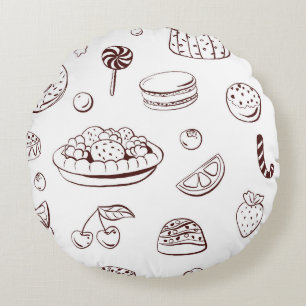 Coussins Ronds Motifs de Dessins au Trait de Desserts Sucrés & Ta