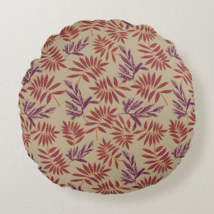 Coussins Ronds Motifs de feuilles rouges et violettes vives sur f
