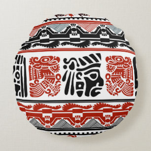 Coussins Ronds Motifs indiens, rouge noir, motif sans couture.
