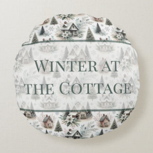 Coussins Ronds Mots de chute de neige de cottage d'hiver