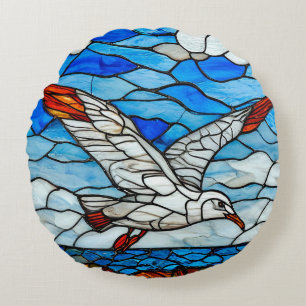 Coussins Ronds Mouette vitrail Artistique Oiseau Coloré
