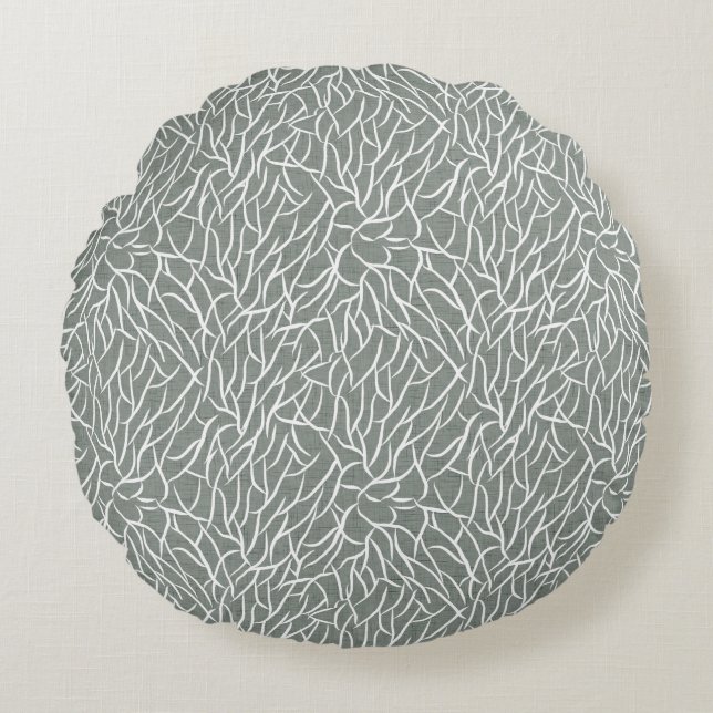 Coussins Ronds Mousse de sauge verte boho branches de corail nues (Devant)