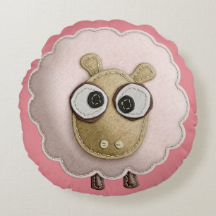 Coussins Ronds Mouton Rose Faux Felt Mignon