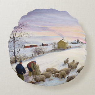 Coussins Ronds Moutons de alimentation en hiver