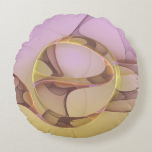 Coussins Ronds Mouvements Abstraits Art Fractal Moderne Rose Doré