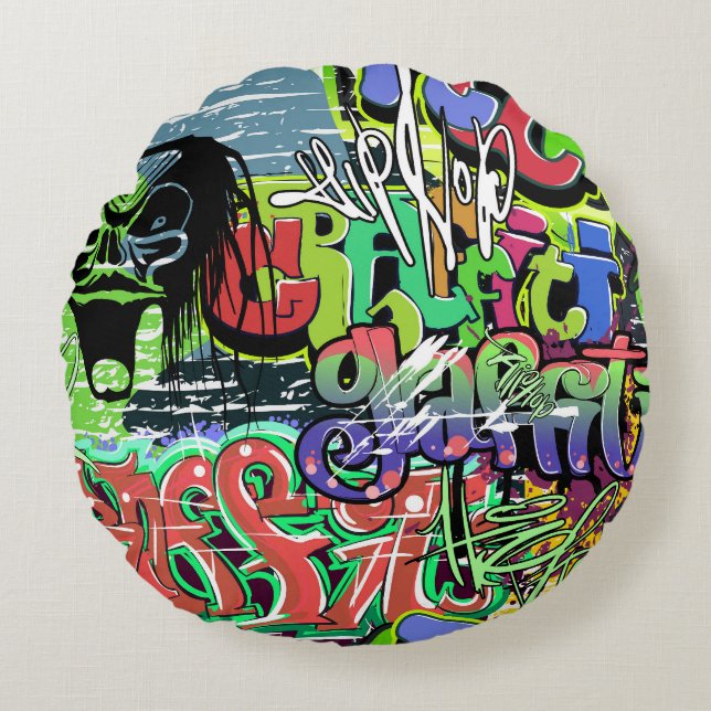 Coussins Ronds Mur de graffitis : Hip hop urbain (Devant)