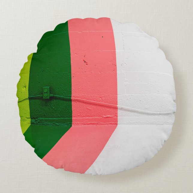 Coussins Ronds Mur peint blanc, rose, vert et jaune (Devant)