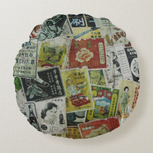 Coussins Ronds Mur publicitaire vintage de Hong Kong.