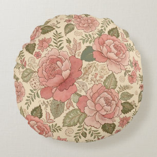 Coussins Ronds Muse Florale Poussiéreuse - Style Batik Rose Pouss