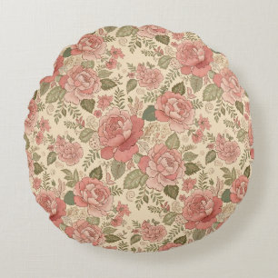 Coussins Ronds Muse Florale Poussiéreuse - Style Batik Rose Pouss