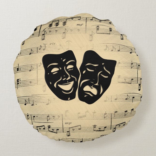 Coussins Ronds Musique antique et masques de théâtre (Dos)