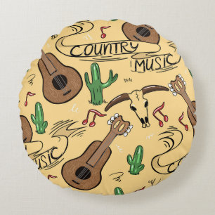Coussins Ronds Musique country Guitare Cactus Motif