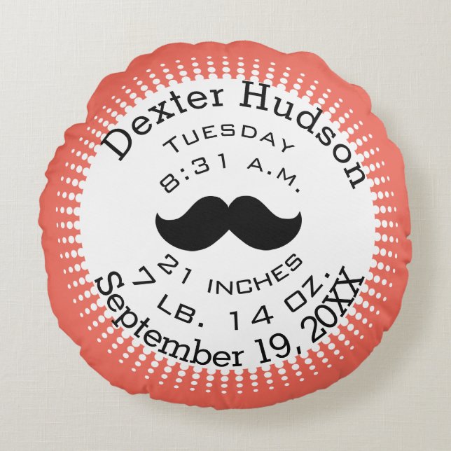 Coussins Ronds Mustache Coral Orange Personnaliser les enregistre (Devant)