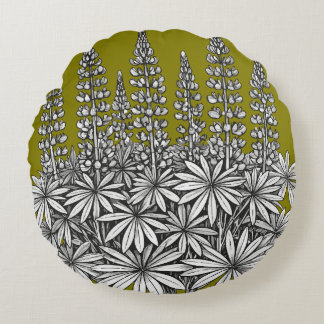 Coussins Ronds  Mustard Yellow Botanical Lupine Round Pillow