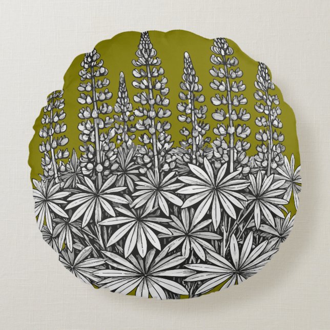 Coussins Ronds  Mustard Yellow Botanical Lupine Round Pillow (Devant)