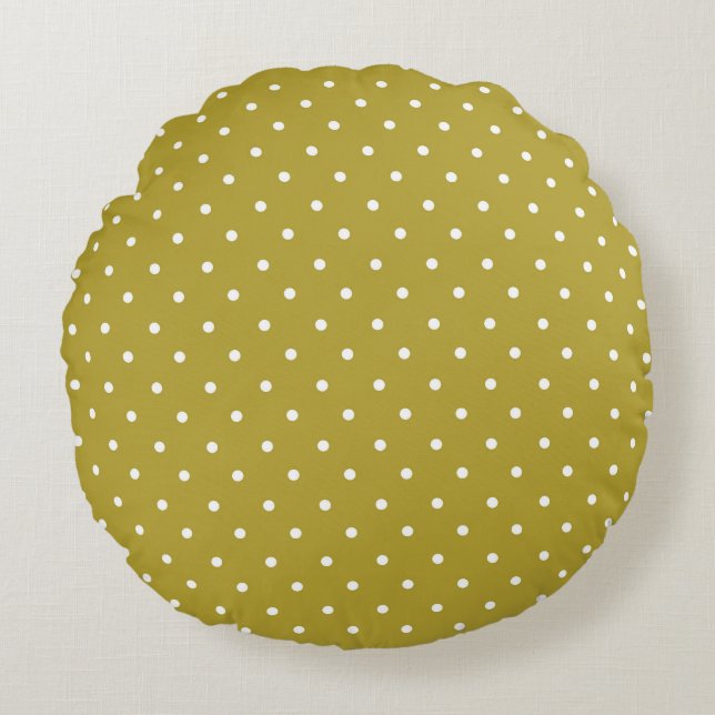 Coussins Ronds  Mustard yellow white polka dots pattern  (Devant)