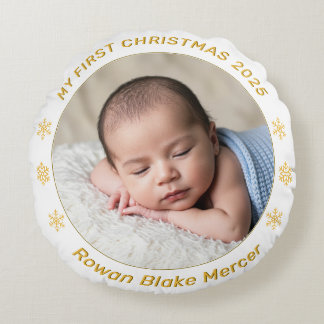 Coussins Ronds My First Christmas Gold Personalized Baby Photo 