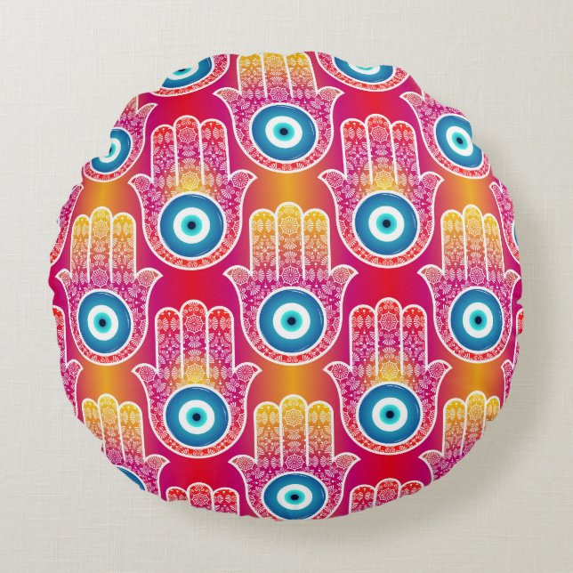 Coussins Ronds Mystic hamsa : design harmonieux. (Devant)