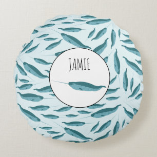 Coussins Ronds Narwhal dans le Motif de l'océan bleu