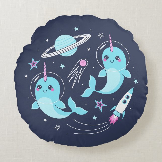 Coussins Ronds Narwhals spatiaux (Devant)