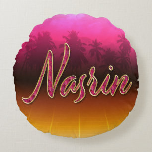 Coussins Ronds Nasrin prénom nom oreiller rose doré