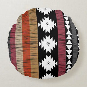 Coussins Ronds Native Ethnic Colorful Lines Motif