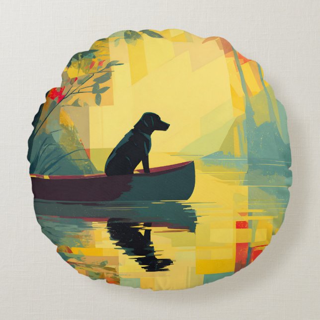 Coussins Ronds Nature Minimaliste Canot Labrador Noir (Devant)