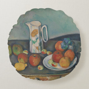 Coussins Ronds Nature morte, pichet de lait et fruits sur une tab