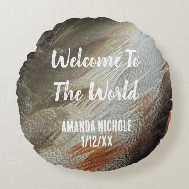 Coussins Ronds Nature Pépinière Plumes d'oiseaux Photo Genre Neut (Devant)