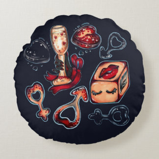 Coussins Ronds Naughty Dice & Champagne Adult Humor Dark Romantic