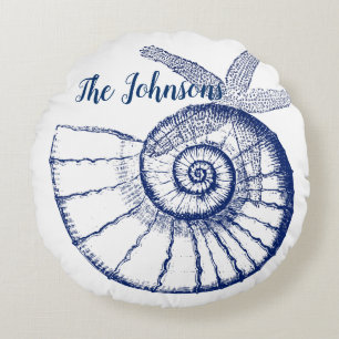 Coussins Ronds Nautilus Coquille et Starfish Marine Life Personna