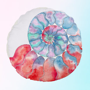 Coussins Ronds Nautilus gris rouge bleu sur un Arrière - plan bl