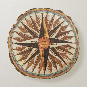Coussins Ronds Navigateur de boussole du navire Vintage nautique