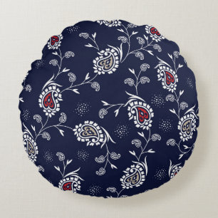 Coussins Ronds Navy Paisley : Design Motif élégant.