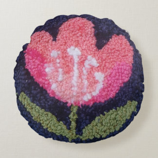 Coussins Ronds needle punch pink flower design pillow
