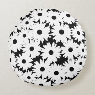Coussins Ronds Négative Space Daisées blanc sur noir