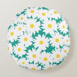 Coussins Ronds Négative Space Daisies blanc jaune sur vert