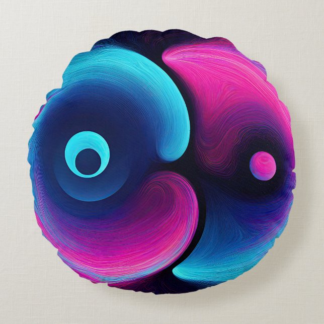 Coussins Ronds Neon Harmony : Une interprétation moderne de Yin Y (Devant)