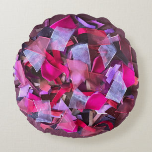 Coussins Ronds Neuf, effet 3D, rubans violets roses bordeaux
